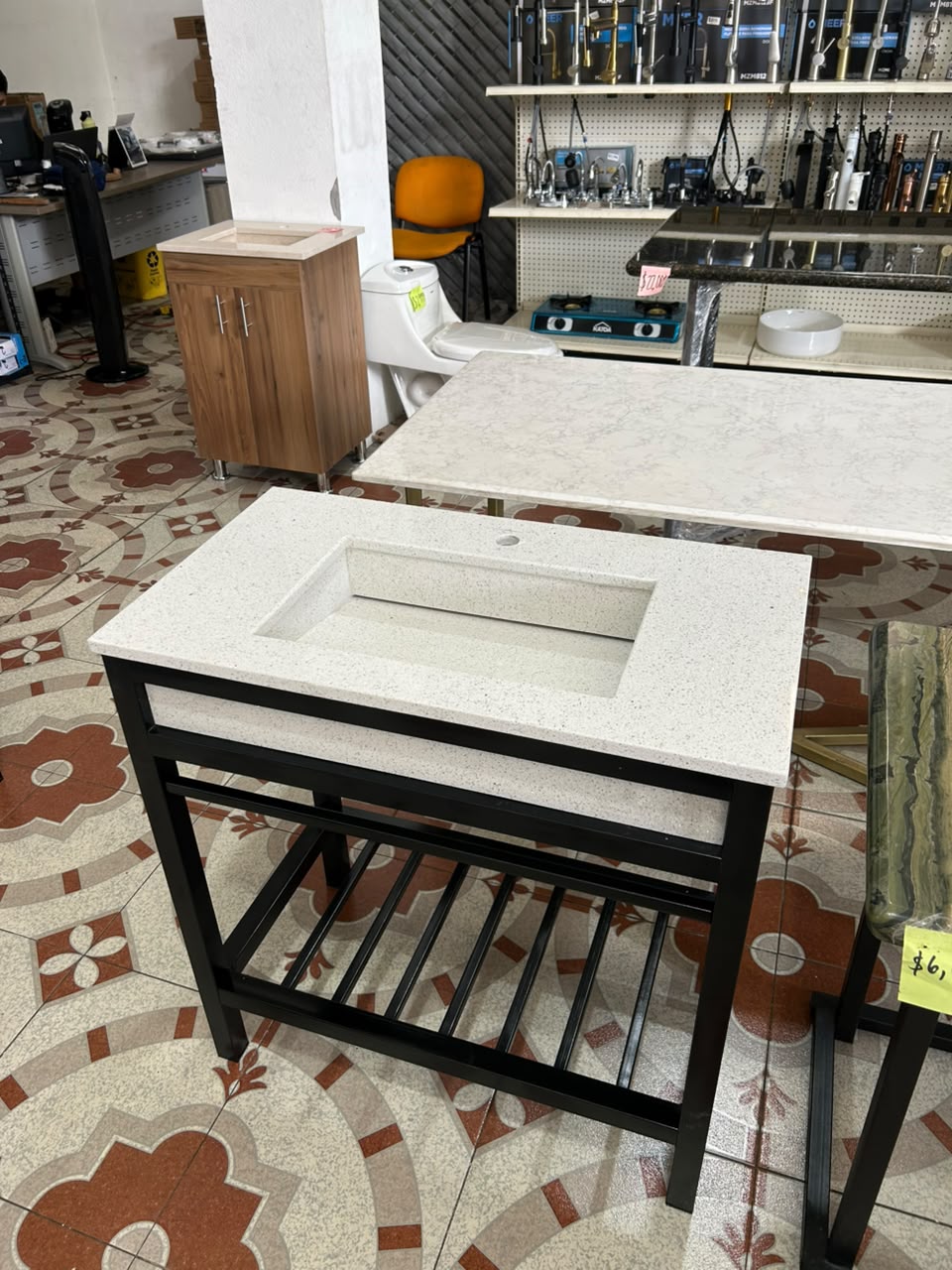 Lavabo Moderno con Estructura de PTR y Cubierta de Cuarzo Sintético Blanco 80cm x 45cm 3