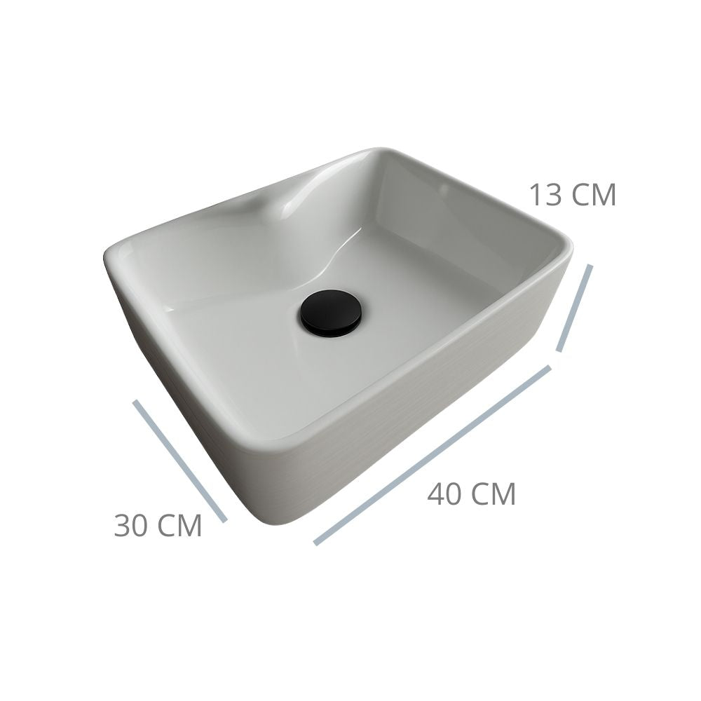 Kit Completo de Lavabo Cerámico con Mezcladora Negra Mate y Contra Canasta Pop Up