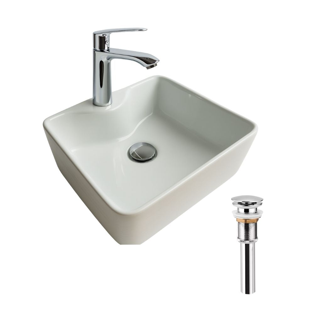 Kit Completo de Lavabo Cerámico con Mezcladora Monomando Cromada CNX y Contra Canasta Pop Up
