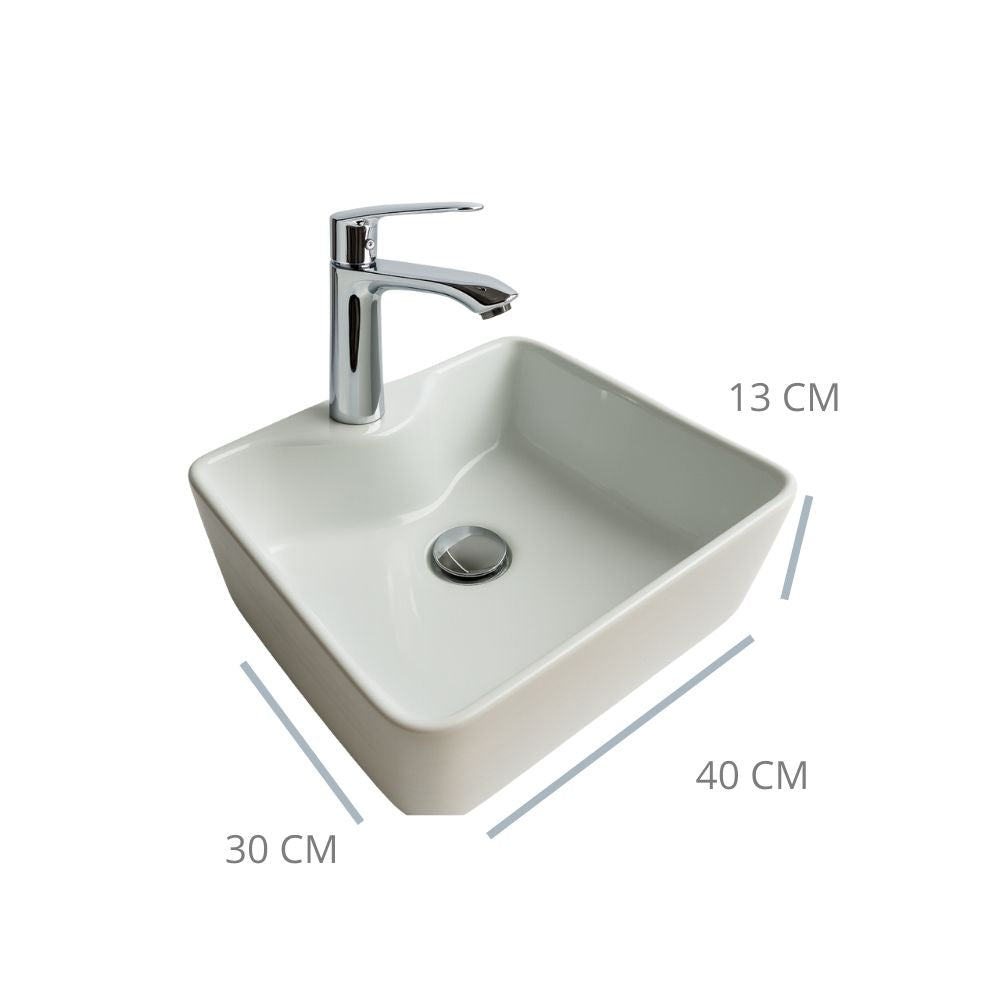 Kit Completo de Lavabo Cerámico con Mezcladora Monomando Cromada CNX y Contra Canasta Pop Up
