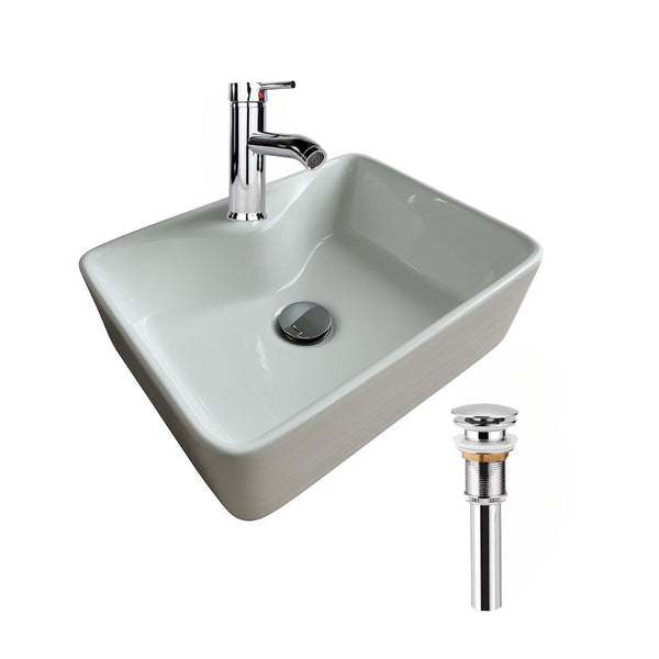 Kit Completo de Lavabo Cerámico con Mezcladora Monomando Cromada y Contra Canasta Pop Up