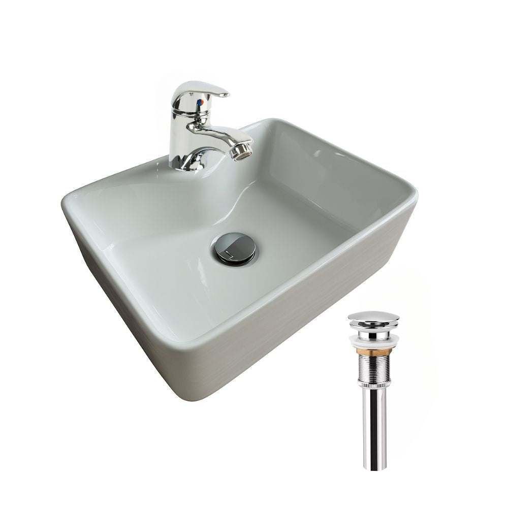 Kit Completo de Lavabo Cerámico con Mezcladora Cromada y Contra Canasta Pop Up