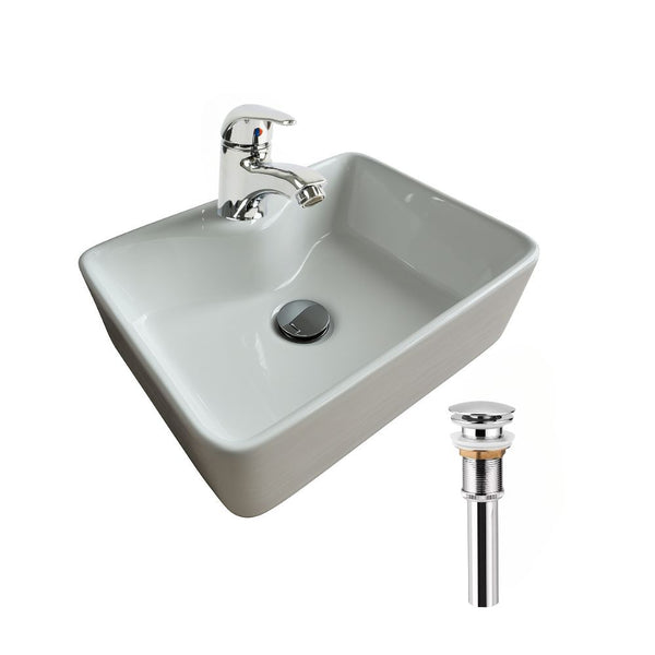 Kit Completo de Lavabo Cerámico con Mezcladora Cromada y Contra Canasta Pop Up