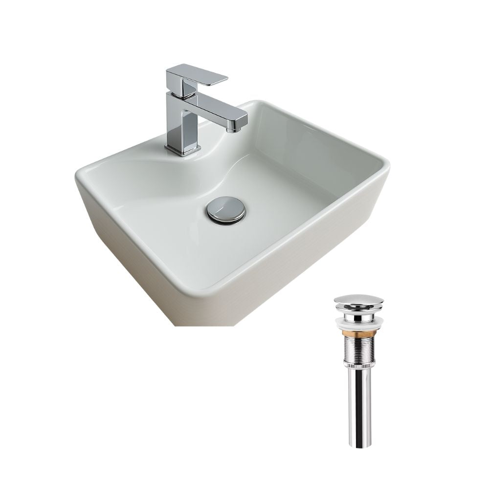Kit Completo de Lavabo Cerámico con Mezcladora Cromada CNX y Contra Canasta Pop Up