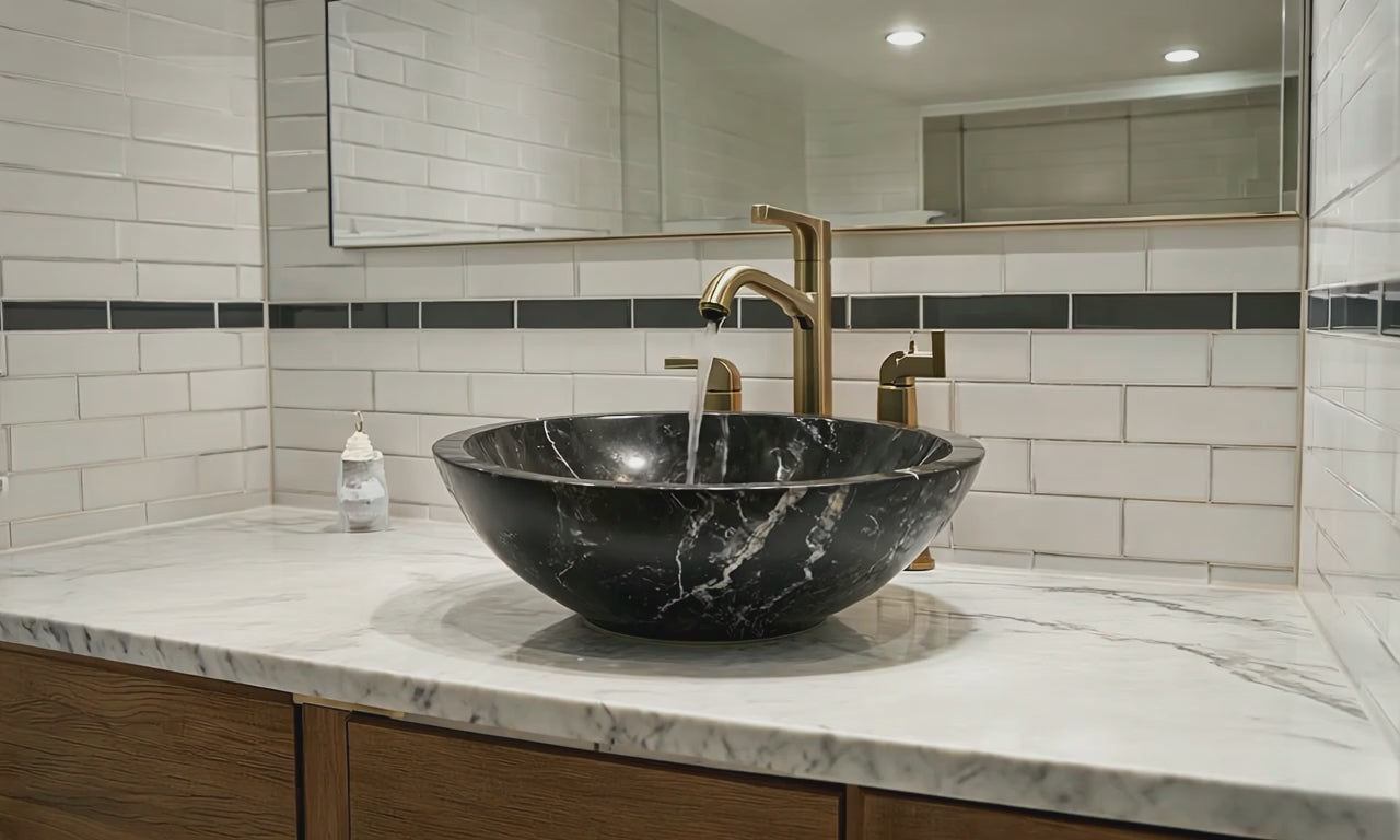 Lavabo Rendondo de Mármol Negro, 40cm de Diámetro! Córrele que está volando