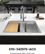 Fregadero de Cocina Empotrable - Modelo EFD-342075-ACO - Acero Inoxidable - 86x50cm
