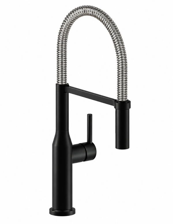 Monomando de Cocina Semi-Profesional, de Acero Inoxidable, Manguera Flexible, Negro Mate